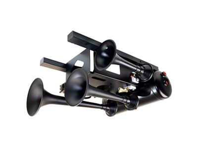 Universal Spare Tire Location Train Horn Kit with Model 730 Triple Horn; Black (Universal; Some Adaptation May Be Required)