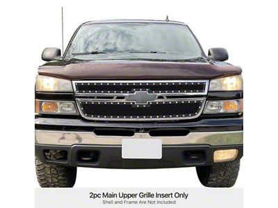 Wire Mesh Rivet Style Upper Overlay Grilles; Black (05-06 Silverado 2500 HD)