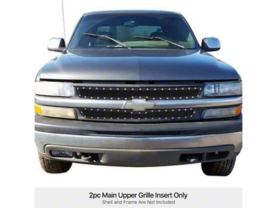 Wire Mesh Rivet Style Upper Overlay Grilles; Black (01-02 Silverado 2500 HD)