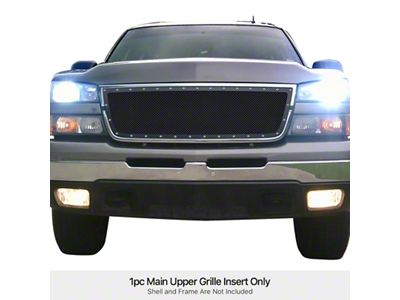 Wire Mesh Rivet Style Upper Replacement Grille; Black (05-06 Silverado 2500 HD)