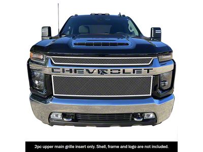 Wire Mesh Upper Overlay Grilles; Polished (20-23 Silverado 2500 HD Custom, LT, WT)