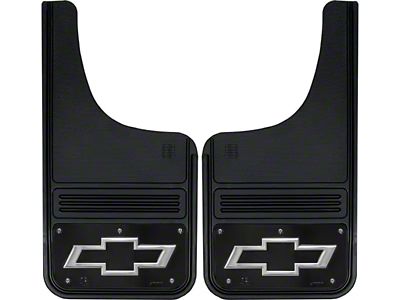 12-Inch x 23-Inch Mud Flaps with Black Bowtie Logo; Front or Rear (Universal; Some Adaptation May Be Required)