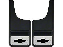 12-Inch x 26-Inch Mud Flaps with Black Bowtie Logo; Front or Rear (Universal; Some Adaptation May Be Required)