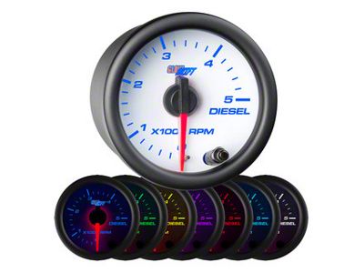 2-Inch Diesel Tachometer Gauge; White 7 Color (Universal; Some Adaptation May Be Required)