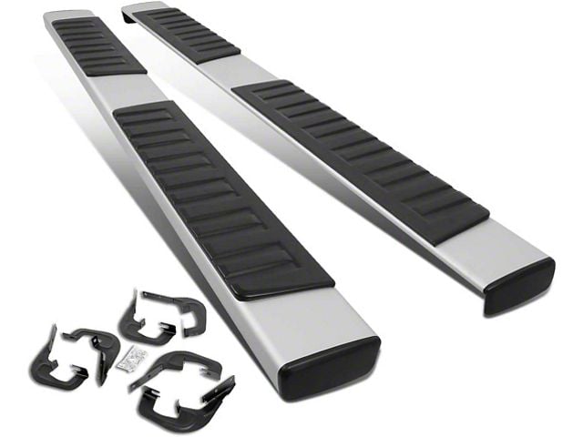6.25-Inch Running Boards; Silver (07-19 Silverado 3500 HD Extended/Double Cab)