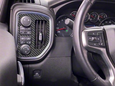 A/C Vent and Headlight Control Accent Trim; Raw Carbon Fiber (20-25 Silverado 3500 HD)