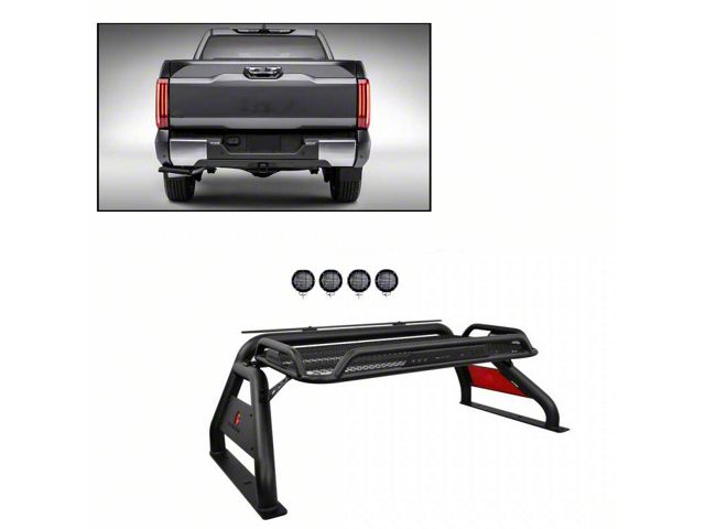 Atlas Roll Bar with 5.30-Inch Black Round Flood LED Lights; Black (07-24 Silverado 3500 HD)