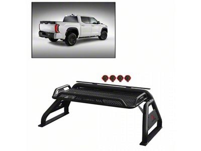 Atlas Roll Bar with 7-Inch Red Round LED Lights; Black (07-25 Silverado 3500 HD)