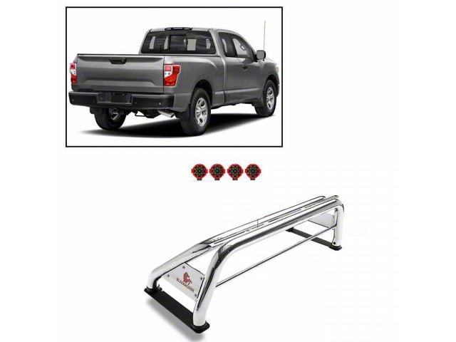 Atlas Roll Bar with 7-Inch Red Round LED Lights; Stainless Steel (07-24 Silverado 3500 HD)