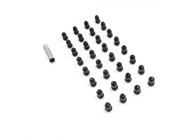 Black 6-Spline Lug Nut Kit; 14mm x 1.5; Set of 32 (07-24 Silverado 3500 HD SRW)