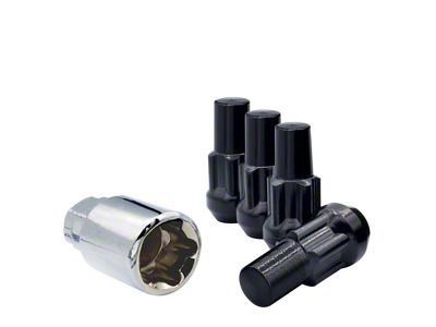 Black Bulge Acorn Lock Set for Aftermarket Wheels; M14x1.5; Set of 4 (11-26 Silverado 3500 HD)