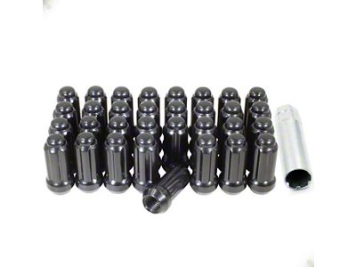 Black Chrome 6-Spline Lug Nut Kit; 14mm x 1.5; Set of 32 (07-24 Silverado 3500 HD SRW)