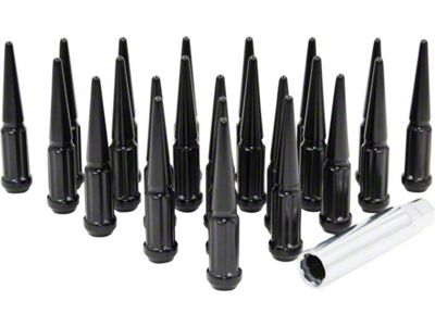 Black Spike Lug Nut Kit; 14mm x 1.5; Set of 32 (07-24 Silverado 3500 HD)
