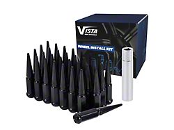 Black Spike Lug Nuts for Aftermarket Wheels; M14x1.5; Set of 32 (01-26 Silverado 3500 HD)