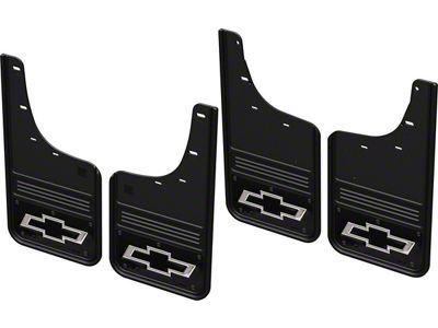 Black Wrap No-Drill Mud Flaps with Bowtie Logo; Front and Rear (20-25 Silverado 3500 HD SRW)