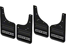 Black Wrap No-Drill Mud Flaps with Duramax Logo; Front and Rear (20-25 Silverado 3500 HD SRW)