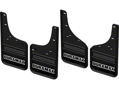 Black Wrap No-Drill Mud Flaps with Duramax Logo; Front and Rear (20-25 Silverado 3500 HD SRW)