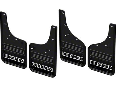 Black Wrap No-Drill Mud Flaps with Duramax Logo; Front and Rear (20-24 Silverado 3500 HD SRW)