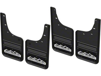 Black Wrap No-Drill Mud Flaps with High Country Logo; Front and Rear (20-25 Silverado 3500 HD SRW)