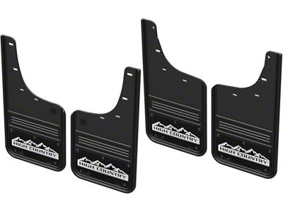 Black Wrap No-Drill Mud Flaps with High Country Logo; Front and Rear (20-24 Silverado 3500 HD SRW)