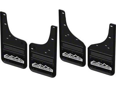 Black Wrap No-Drill Mud Flaps with High Country Logo; Front and Rear (20-24 Silverado 3500 HD SRW)