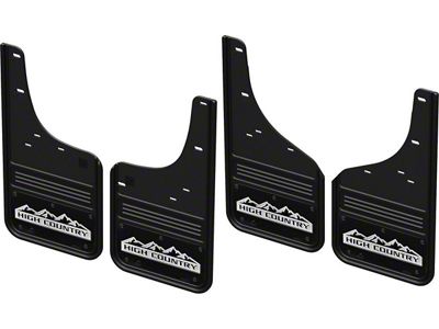 Black Wrap No-Drill Mud Flaps with High Country Logo; Front and Rear (20-25 Silverado 3500 HD SRW)