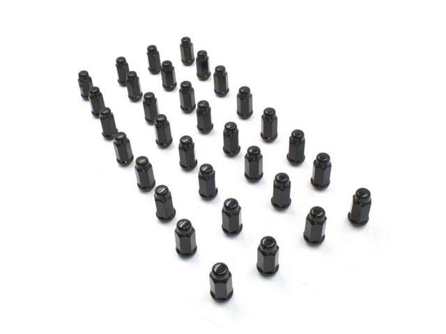 Black XL Bulge Acorn Lug Nut Kit; 14mm x 1.5; Set of 32 (07-24 Silverado 3500 HD SRW)