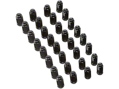 Bulge Black Acorn Lug Nut Kit; 14mm x 1.5; Set of 32 (07-23 Silverado 3500 HD)