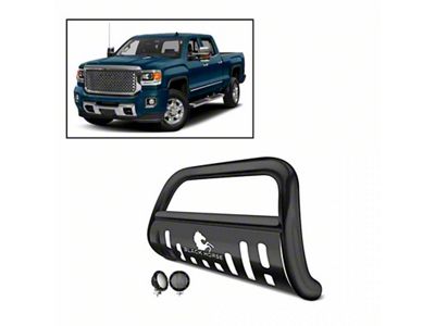 Bull Bar with 5.30-Inch Black Round Flood LED Lights; Black (11-19 Silverado 3500 HD)