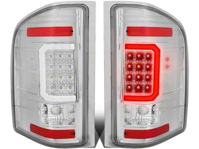 C-Bar LED Tail Lights; Chrome Housing; Clear Lens (07-14 Silverado 3500 HD)
