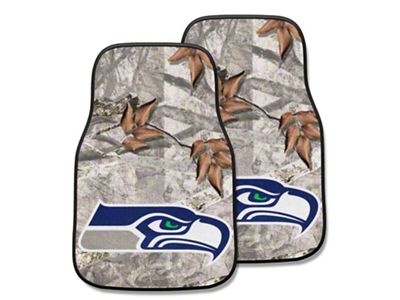 Carpet Front Floor Mats with Seattle Seahawks Logo; Camo (Universal; Some Adaptation May Be Required)