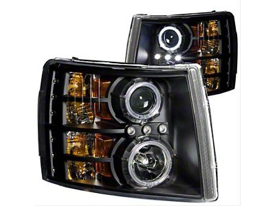 CCFL Halo Projector Headlights; Black Housing; Clear Lens (07-14 Silverado 3500 HD)