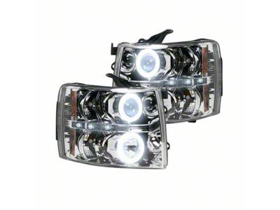 CCFL Halo Projector Headlights; Chrome Housing; Clear Lens (07-14 Silverado 3500 HD)