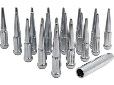 Chrome Spike Lug Nut Kit; 14mm x 1.5; Set of 32 (07-24 Silverado 3500 HD)