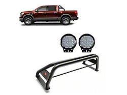 Classic Roll Bar with 9-Inch Black Round LED Lights; Black (01-25 Silverado 3500 HD)