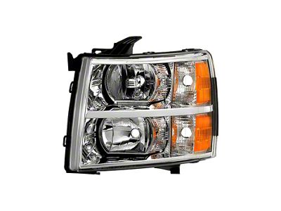 Crystal Headlight; Chrome Housing; Clear Lens; Driver Side (07-14 Silverado 3500 HD)