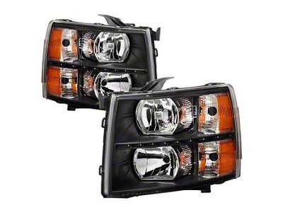 Crystal Headlights with DRL LED Design; Black Housing; Clear Lens (07-14 Silverado 3500 HD)