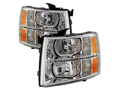 Crystal Headlights with DRL LED Design; Chrome Housing; Clear Lens (07-14 Silverado 3500 HD)