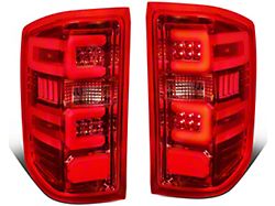 Dual C-Bar LED Tail Lights; Chrome Housing; Red Lens (15-19 Silverado 3500 HD w/ Factory Halogen Tail Lights)