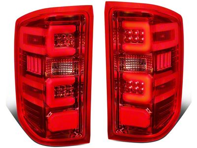 Dual C-Bar LED Tail Lights; Chrome Housing; Red Lens (15-19 Silverado 3500 HD w/ Factory Halogen Tail Lights)