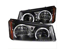 Dual Halo Crystal Headlights; Black Housing; Clear Lens (03-06 Silverado 3500 HD)