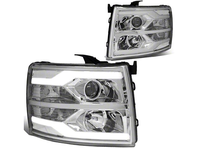 Dual LED DRL Projector Headlights with Clear Corner Lights; Chrome Housing; Clear Lens (07-14 Silverado 3500 HD)
