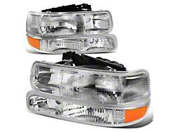 Factory Style Headlights with Amber Corner; Chrome Housing; Clear Lens (01-02 Silverado 3500 HD)