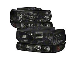Factory Style Headlights with Bumper Lights; Chrome Housing; Smoked Lens (01-02 Silverado 3500 HD)