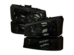 Factory Style Headlights with Bumper Lights; Chrome Housing; Smoked Lens (03-06 Silverado 3500 HD)