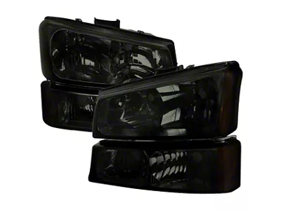 Factory Style Headlights with Bumper Lights; Chrome Housing; Smoked Lens (03-06 Silverado 3500 HD)