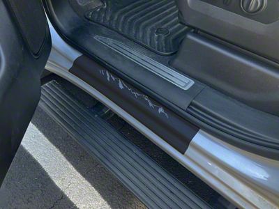 Front Door Sill Protection with Mountain Logo; Black (15-25 Silverado 3500 HD)