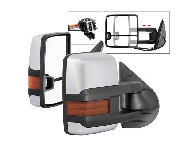G3 Power Heated Telescoping Mirrors with Amber LED Turn Signals; Chrome (07-14 Silverado 3500 HD)