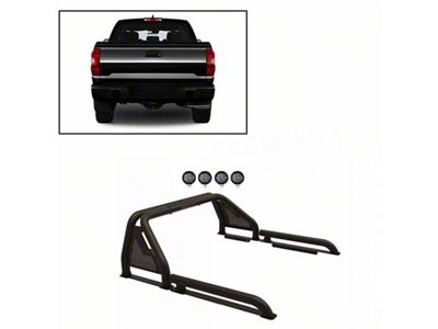 Gladiator Roll Bar with 5.30-Inch Black Round Flood LED Lights; Black (07-24 Silverado 3500 HD)