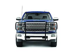 Grille Guard with 5.30-Inch Black Round Flood LED Lights; Black (15-19 Silverado 3500 HD)